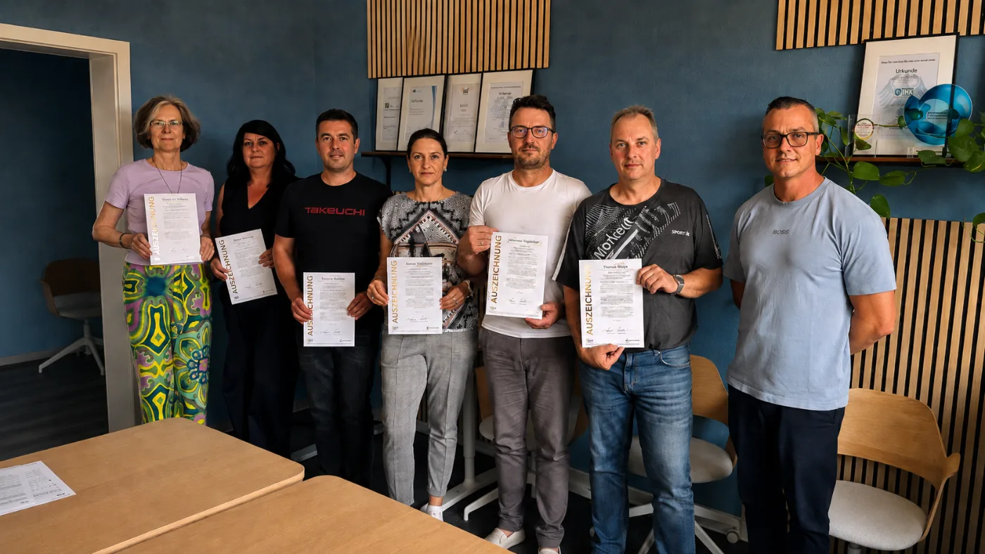 Teilnehmende mit ihren Auszeichnungen nach dem Workshop